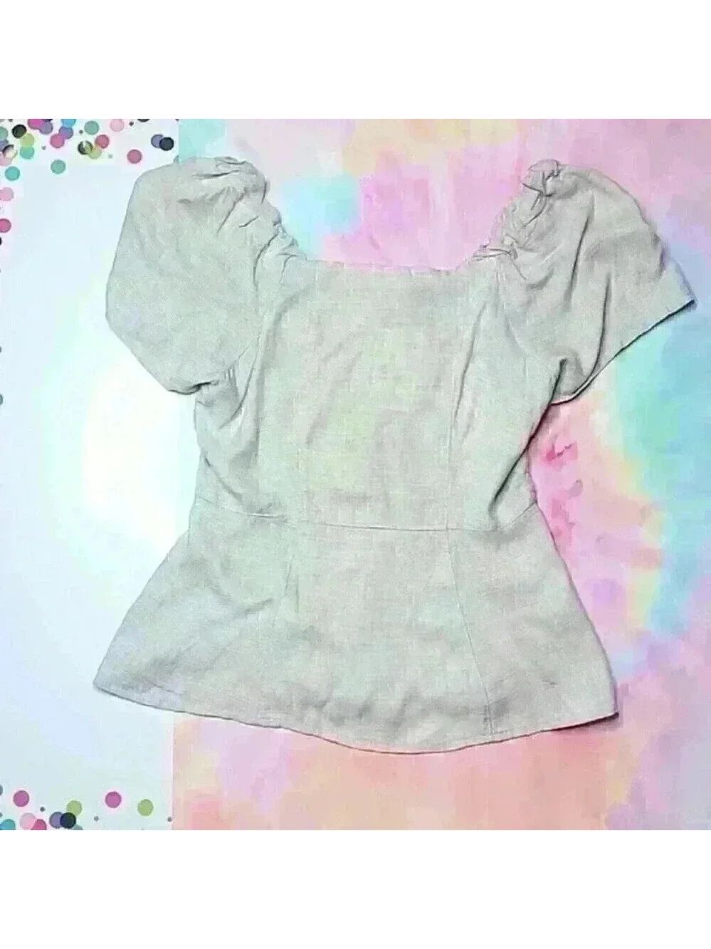Linen Mix Puffer Sleeve Top - Picture 6 of 6